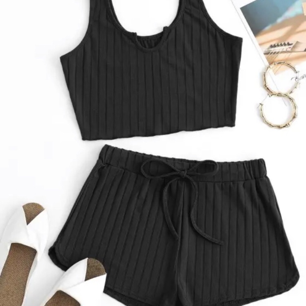 ZAFUL V-Notch Wide Rib Tank Top and Drawstring Shorts Set
